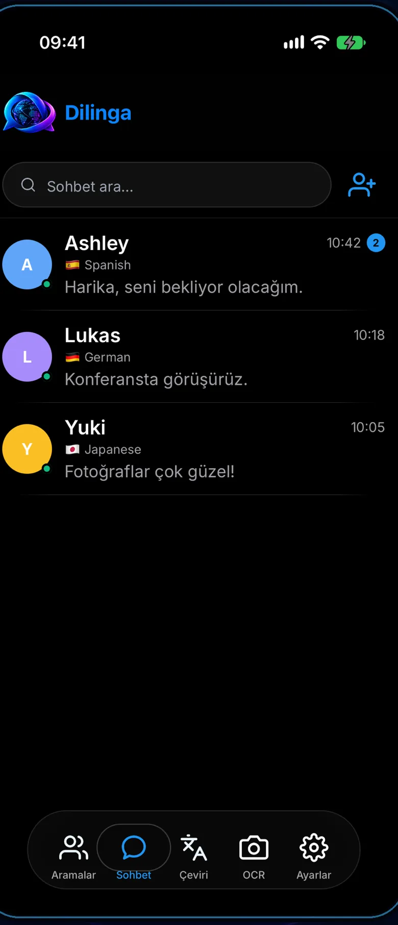 Dilinga konuşma listesi: İspanyolca, Almanca ve Japonca konuşan kişiler.